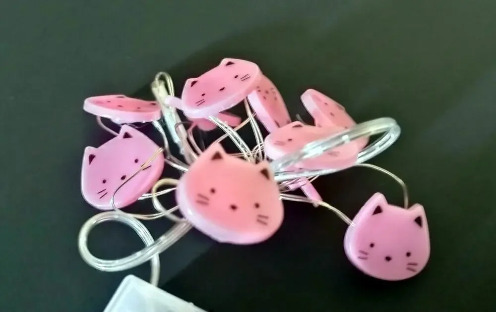 Pink Kitty Cat Face LED String Lights 10 Ct 3 Ft DIY Crafts Displays Wreaths